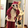 Cartoon Bear Cute Plush Lounge Wear Women's 2-Piece Set Korean Cardigan Top Long Pants Year Old Soft Plush Pajama Set