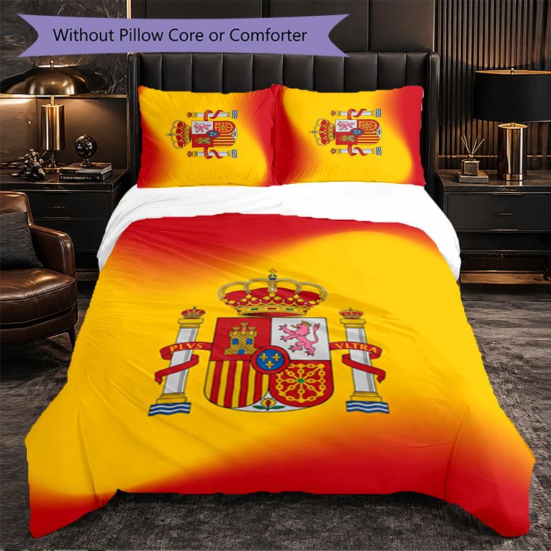 Spain football Pattern 3 Pieces Bedding Set Soft Microfiber Duvet Cover with Pillow Cases for Bedroom