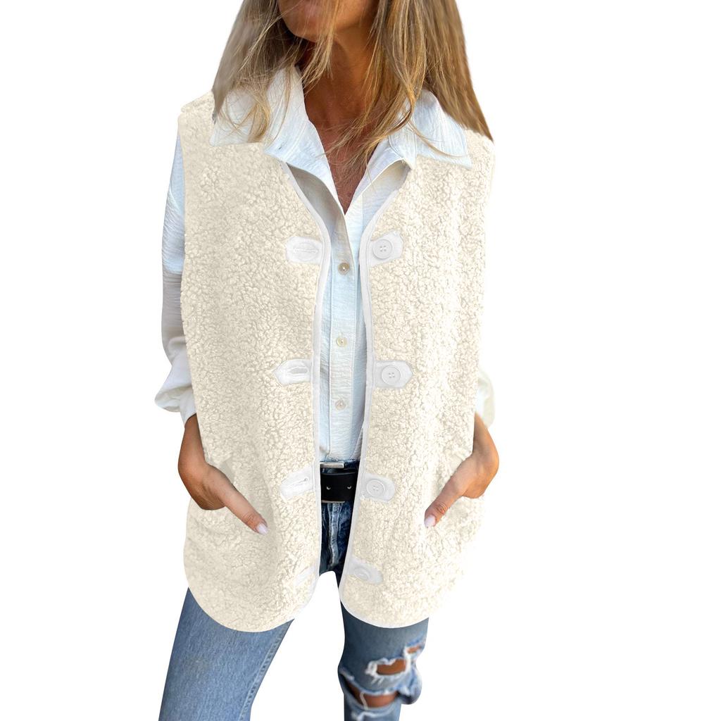 Женский карманный однотонный безрукавный укороченный флисовый жилет на пуговицах, куртка, пальто