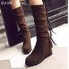 Tassels Women High Boots Suede High Heels Designer Shoes 2025 Trend Mid Calf Winter New Motorcycle Boots Fashion Botas De Mujer