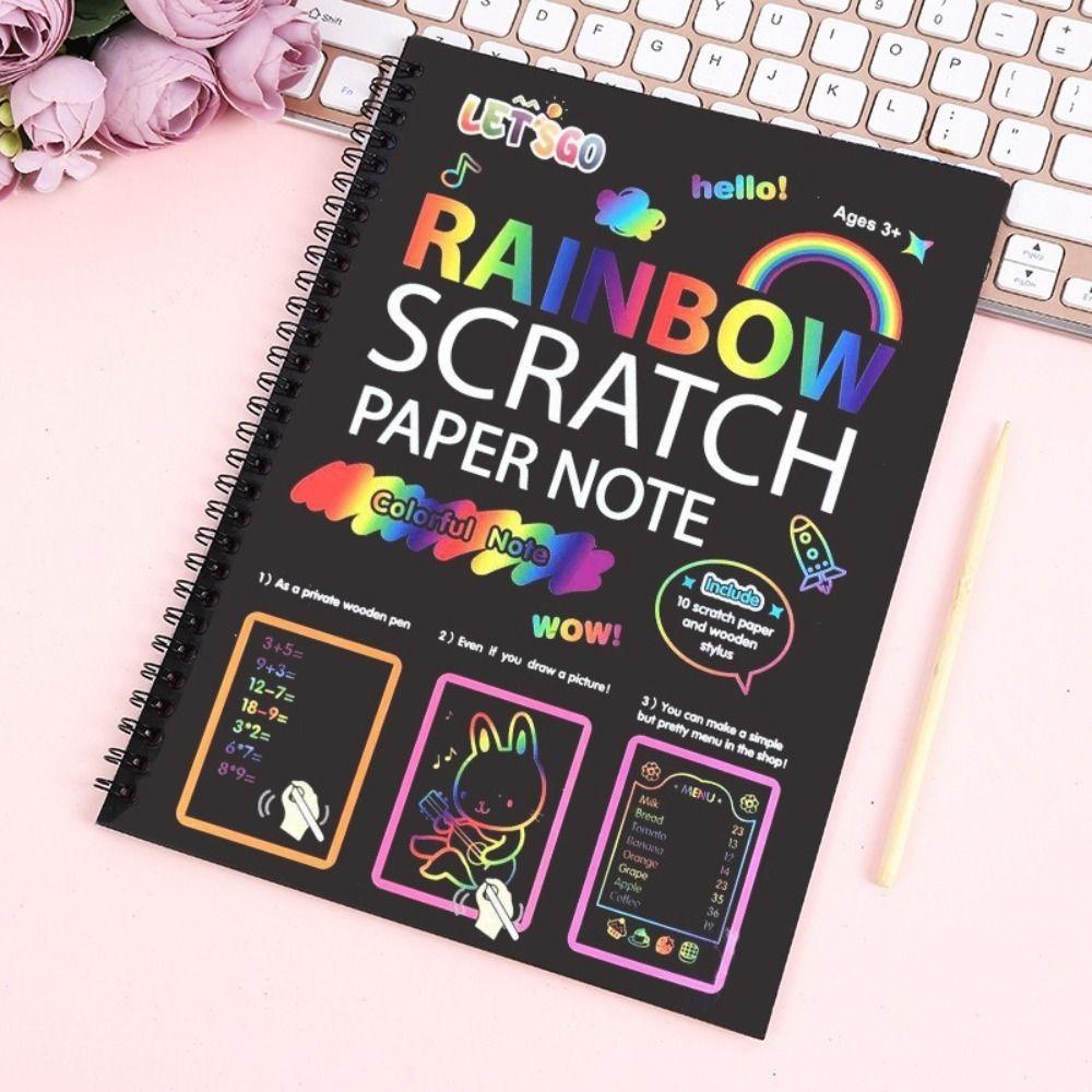 DIY Coloring Books Rainbow Drawing Board Cartoon Magic Scratch Paper for Kids