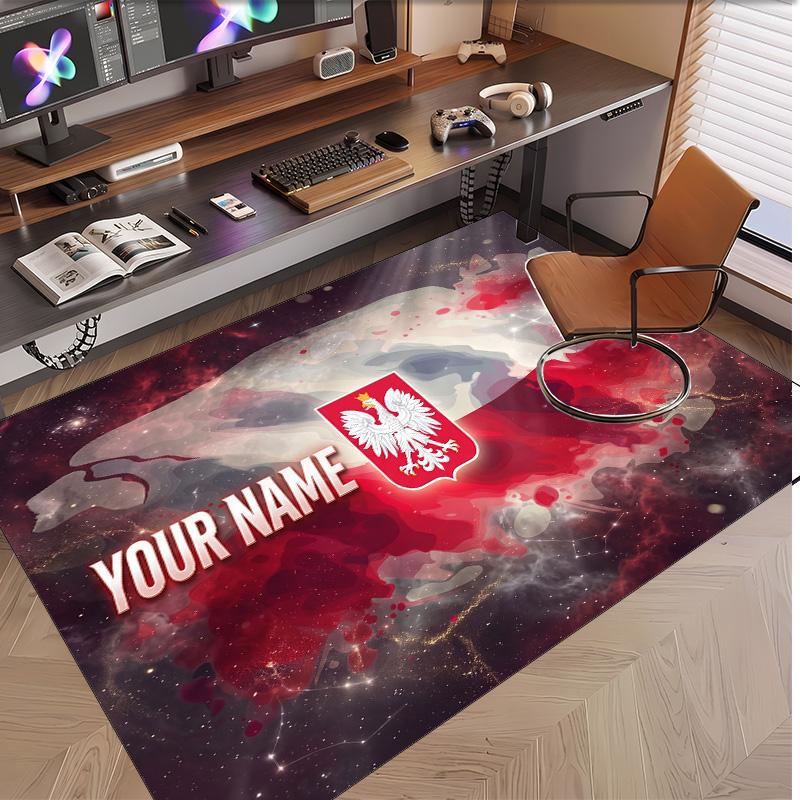 Personalized Crystal Velvet Carpet Poland Football Pattern Non Slip Floor Rug