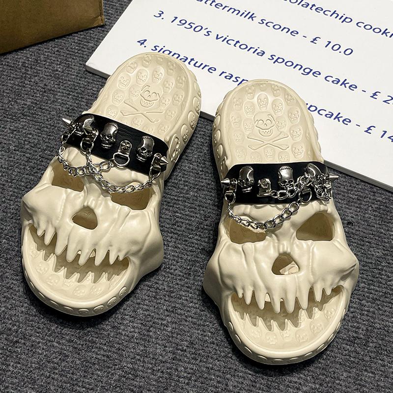 Новые женские тапочки с черепом, мужские уличные новинки, шлепанцы, толстая подошва, пляжная обувь, унисекс, нескользящие женские сандалии 36 47