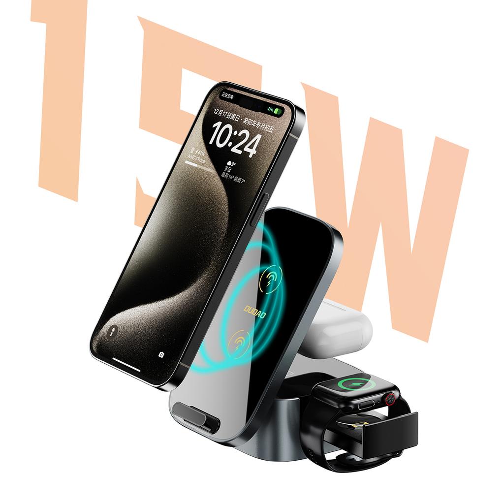 3in1 A11Pro+ 15W inductive charger for phone, smartwatch, headphones - black