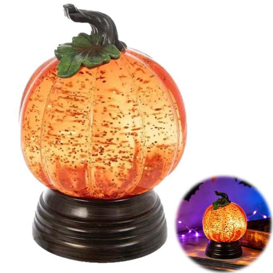 Holiday Desk Ornament Pumpkin Snow Sphere Lamp, Glitter Lighted Ornament, Fall Table Desktop for Kids Centerpiece with Warm LED Lights Party
