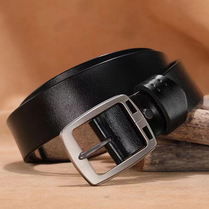 Men Stylish Genuine Leather Belt With Square Alloy Buckle For Daily Office Wear