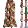 Women's Casual Round Neck Christmas Print Midi Dress Long Sleeve Pocket Dress