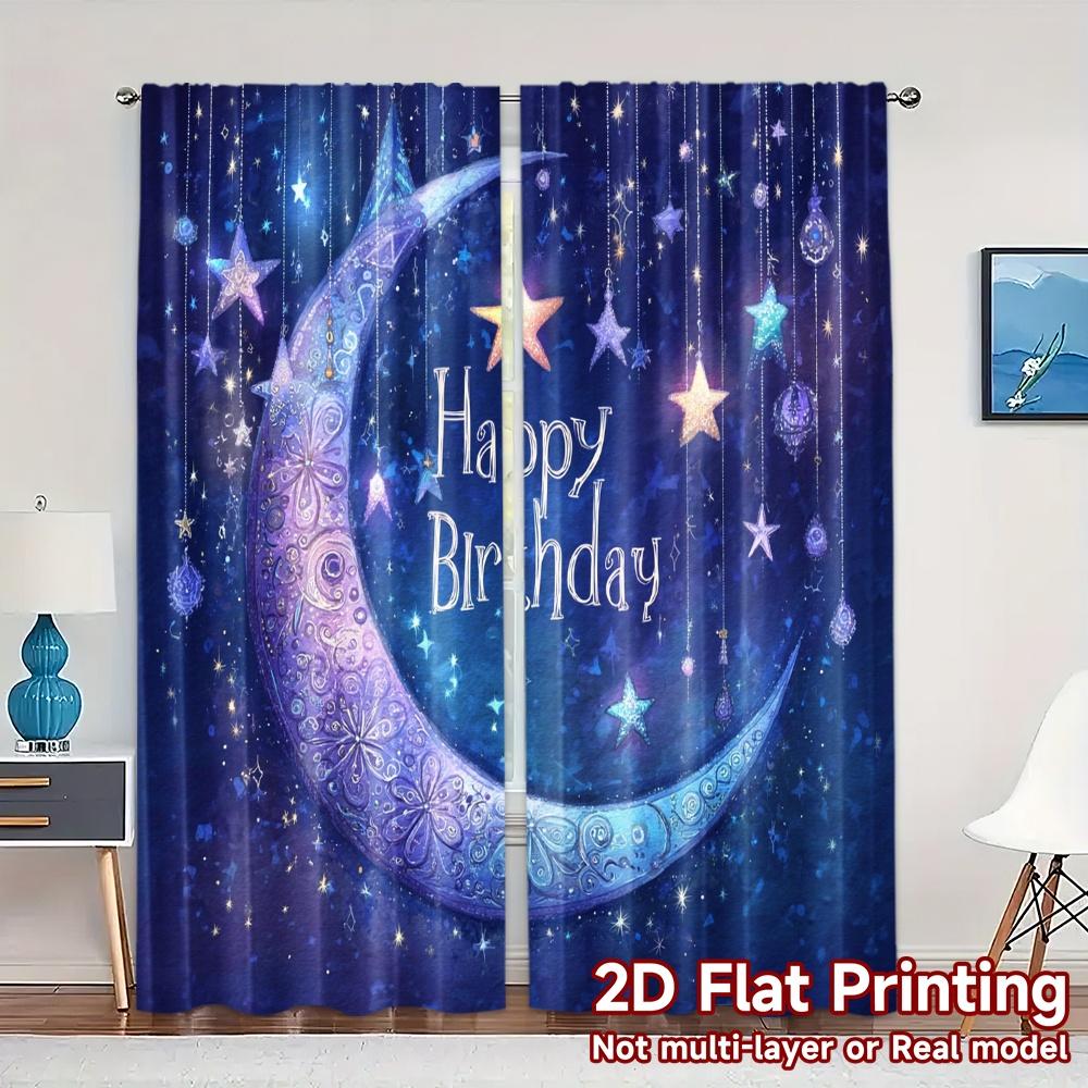 2pcs, 2D FLAT PRINTING Curtains (Without Rod) Cosmic Birthday Modern Modern Curtain 100% Polyester Curtains Decorations For Home