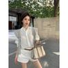 Old Qian Style Wear Suit Women's Long Sleeve Polo Collar White Shirt Autumn High Waist Wide Leg Shorts Temperament Twinset