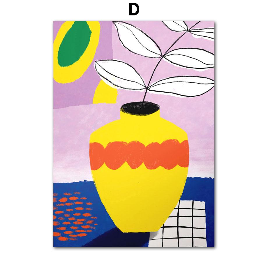 Ретро Цветы Ваза Листья Галерея Красочный Фанки Постер И Принты Настенное Искусство Холст Живопись Настенные Картины Для Декора Гостиной