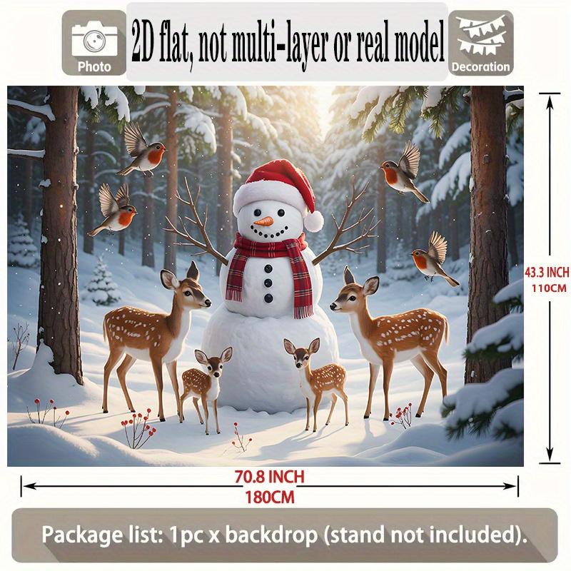 2D flat banner 1 piece winter wonderland snowman and deer-themed background decoration photo propszyc