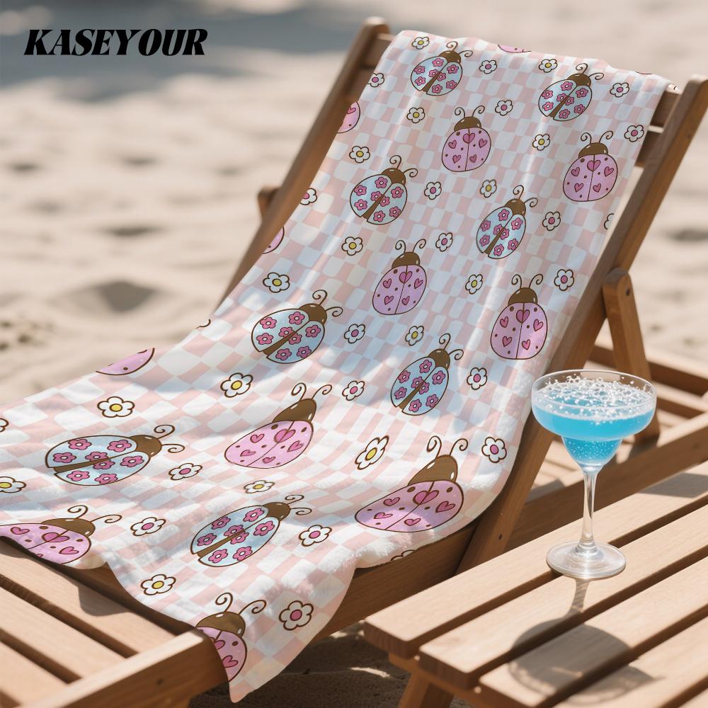 Coquette Ladybug Checkerboard Oversized Microfiber Beach Towel Sand Proof Quick Dry, Absorbent for Swimming Pool Travel Camping
