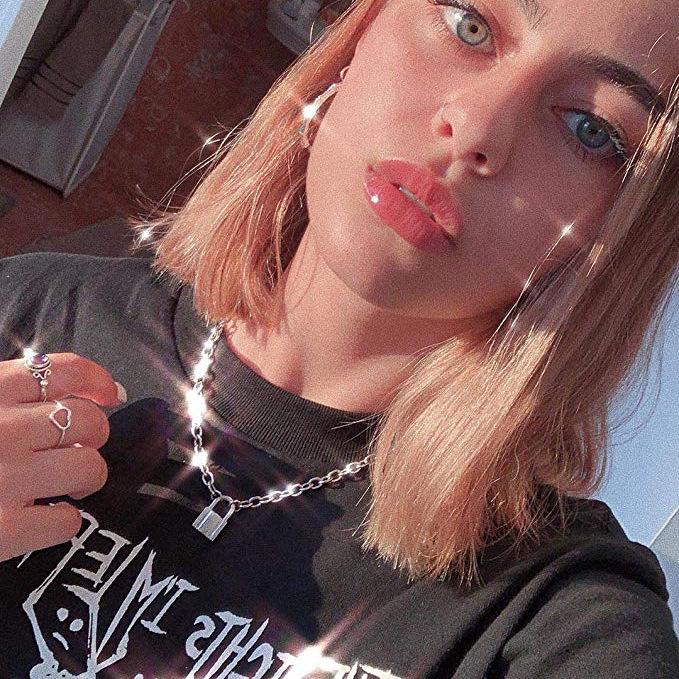 Silver Color PadLock Pendant Necklaces Link Chain Lock Necklaces Collar for Women Men