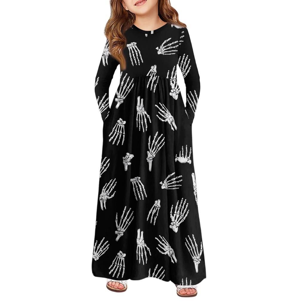 Девичье платье макси на Хэллоуин - Платье с длинным рукавом и карманами