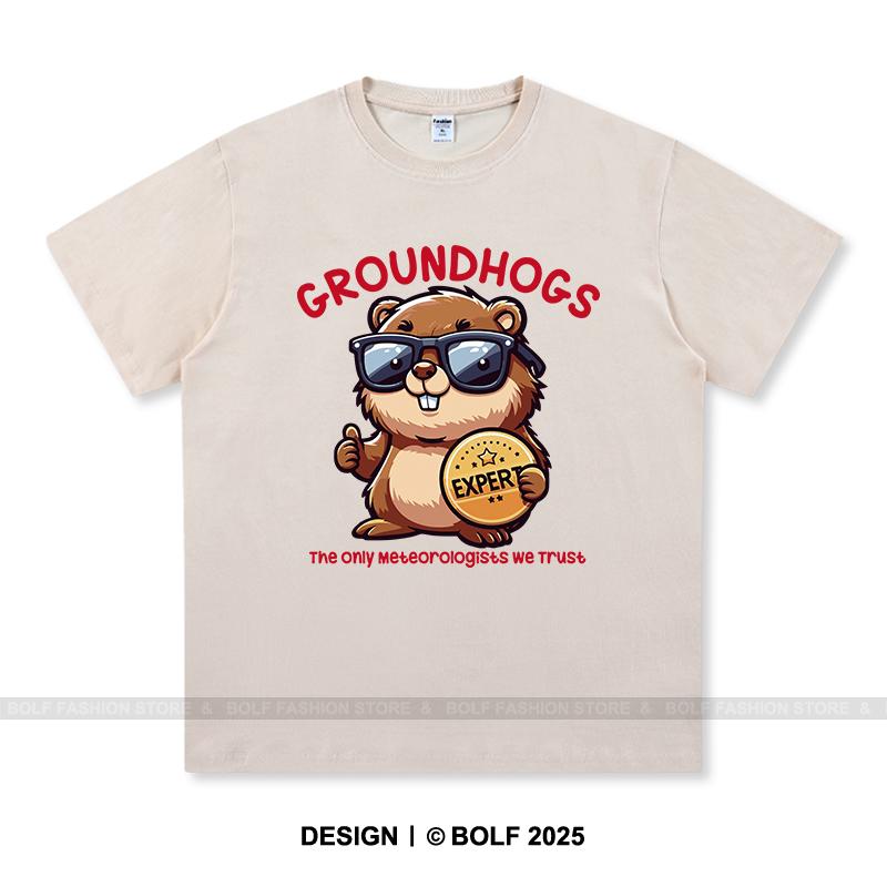 Women's Groundhogs Printed T-Shirt 100% Cotton Oversized Animal Graphic Tees for Men Summer Tops Nature Streetwear