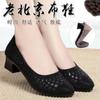 Hollow Mesh Women's Single Shoes Summer 2025 New Middle Heel Thick Heel Breathable Soft Sole Soft Leather Non-slip Mother Women's Single Shoes