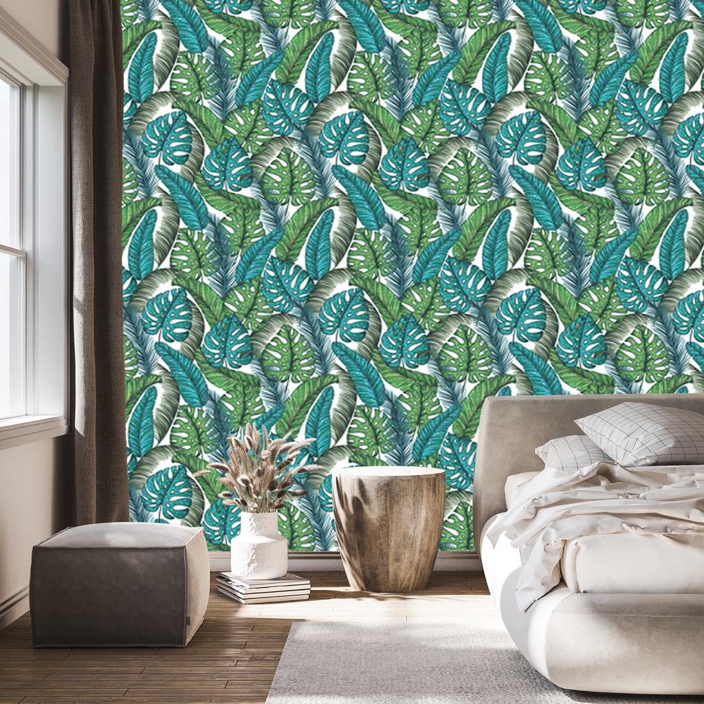 Monstera jungle leaves wallpaper for living room and bedroom 50x1000