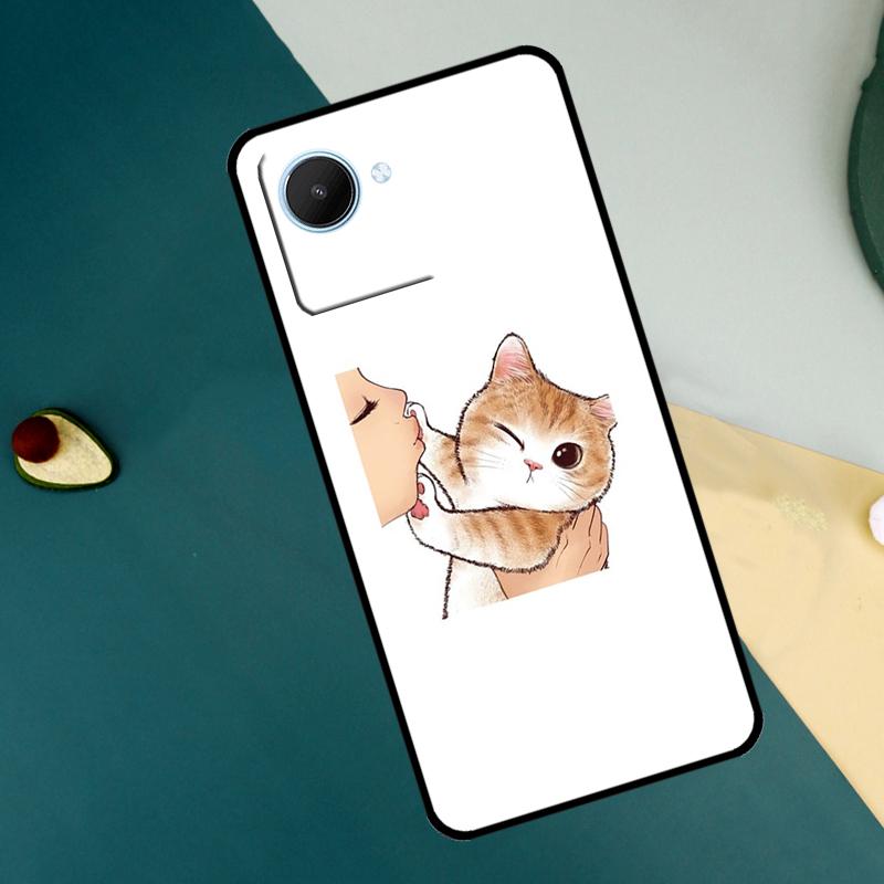 Милый мультяшный котенок с поцелуем Чехол для Realme GT7 Pro GT6 C67 C65 C63 C61 C55 C53 C51 C35 C71 C75 11 12 13 14 15 Pro Plus