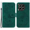 Для TECNO Camon 30 4G / 30 5G чехол-кошелек с принтом бабочки и розы кожаный чехол-подставка для телефона - зеленый