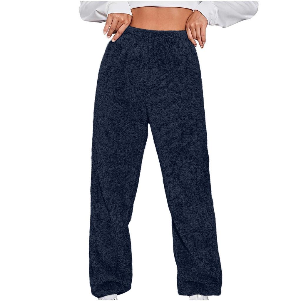Women's Fashionable Relaxed-Fit Trousers Sporty Fleece-Lined Solid-Colour Cuffed Trousers