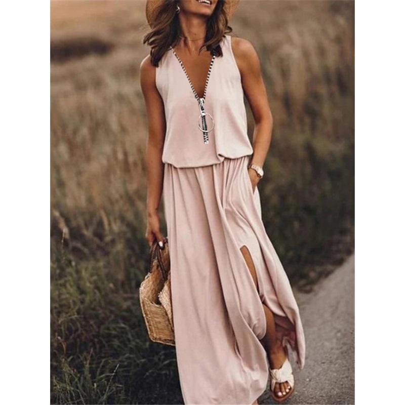 Sleeveless Long Skirt Casual Women's Waist Zipper Letter Printed Dress