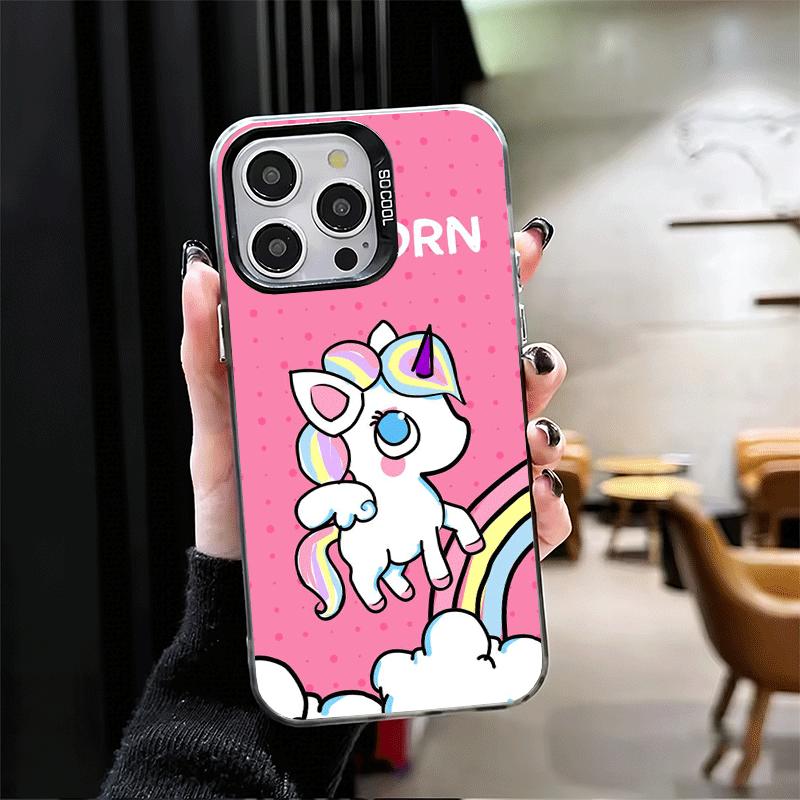 Розовый Единорог Радуга Ударопрочный Чехол для Телефона для iPhone 17 Air 16 16E 15 Pro Max 14 Plus 13 Mini 12 Задняя Крышка Противоударный Fundas