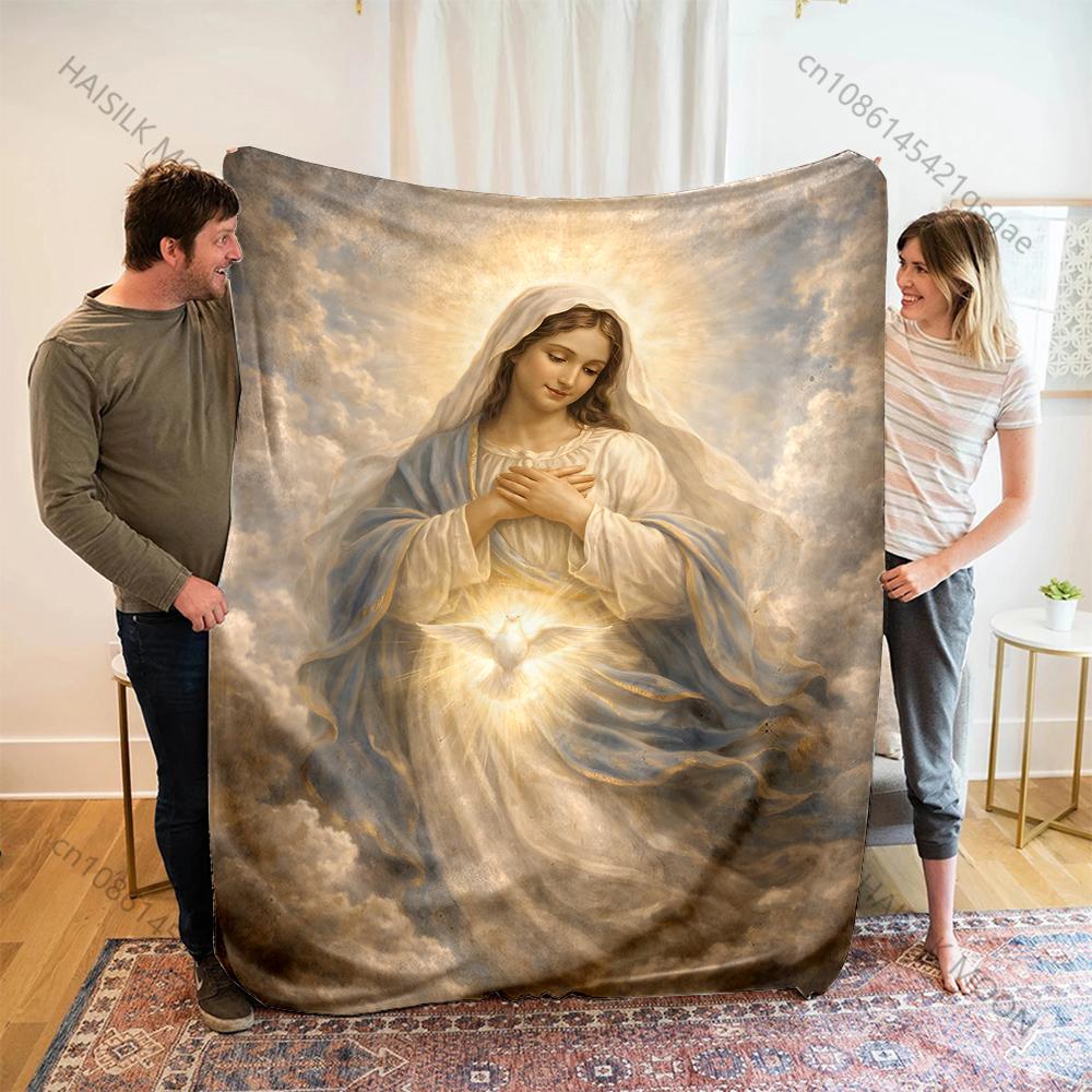 The Virgin Mary light and peace Print Blanket Warm Soft Fluffy Kids and Adult Sofa Bed Throw Blanket Outdoor Travel Camping RV