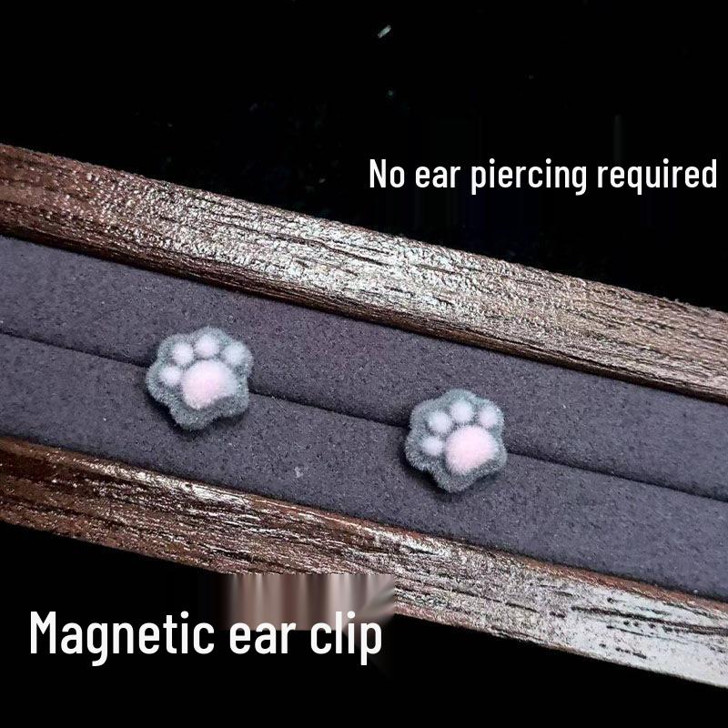 Очаровательные магнитные клипсы для ушей в виде кошачьих лапок - Мультяшные серьги без пирсинга для женщин