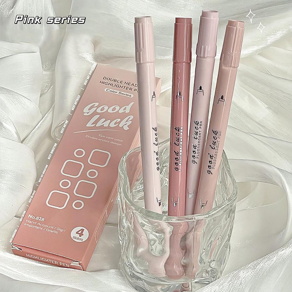 4Pcs/Set Gradient Double Head Fluorescent Highlighter Pen Markers Pastel Drawing Pen for School Office Supplies Stationery