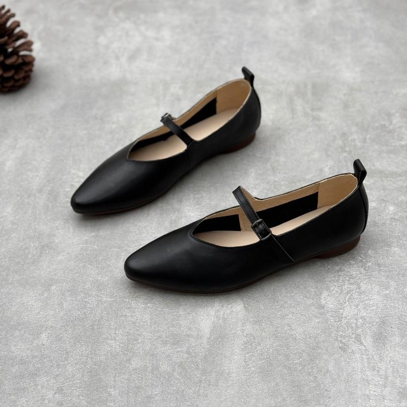 Johnature Женские туфли на плоской подошве из натуральной кожи с острым носком, простые универсальные туфли с ремешком и пряжкой, на мягкой подошве