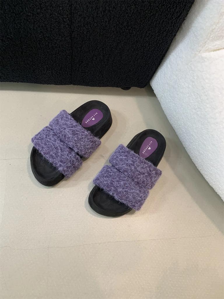 Меховые женские тапочки на платформе с плоскими каблуками, зимняя дизайнерская новая повседневная обувь для женщин 2024 года, модные домашние хлопковые тапочки, уютные, мягкие, Mujer Zapatos