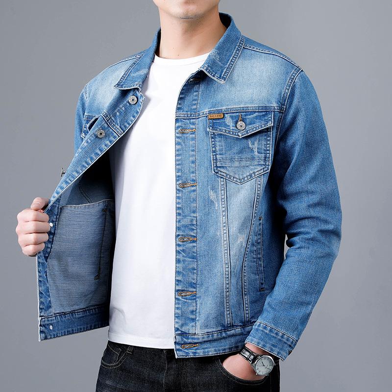 Autumn Men's Retro Casual Solid Color Lapel Denim Jacket