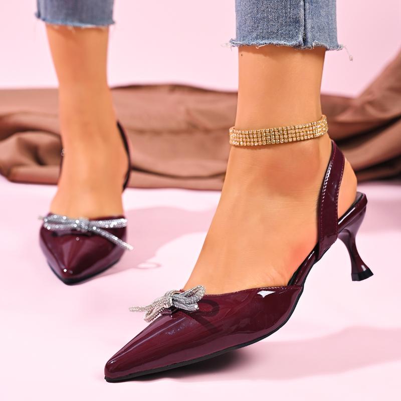 Fashion Crystal Bow Women High Heels Sandals Sexy Pointed Toe Heeled Shoes 2025 Summer Fashion Slippers Shallow Stilettos Mujer Zapatos