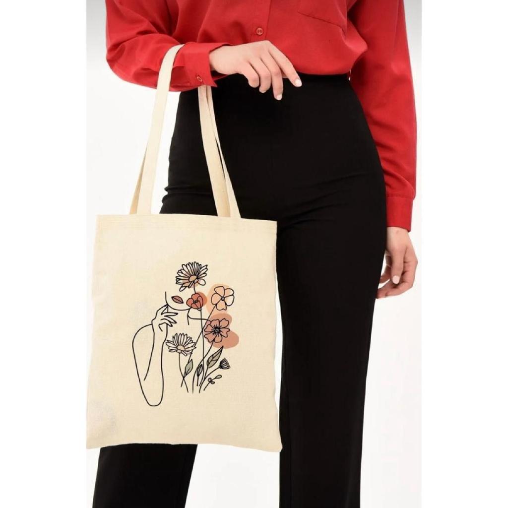 Женская сумка из необработанной ткани с цветочным принтом
