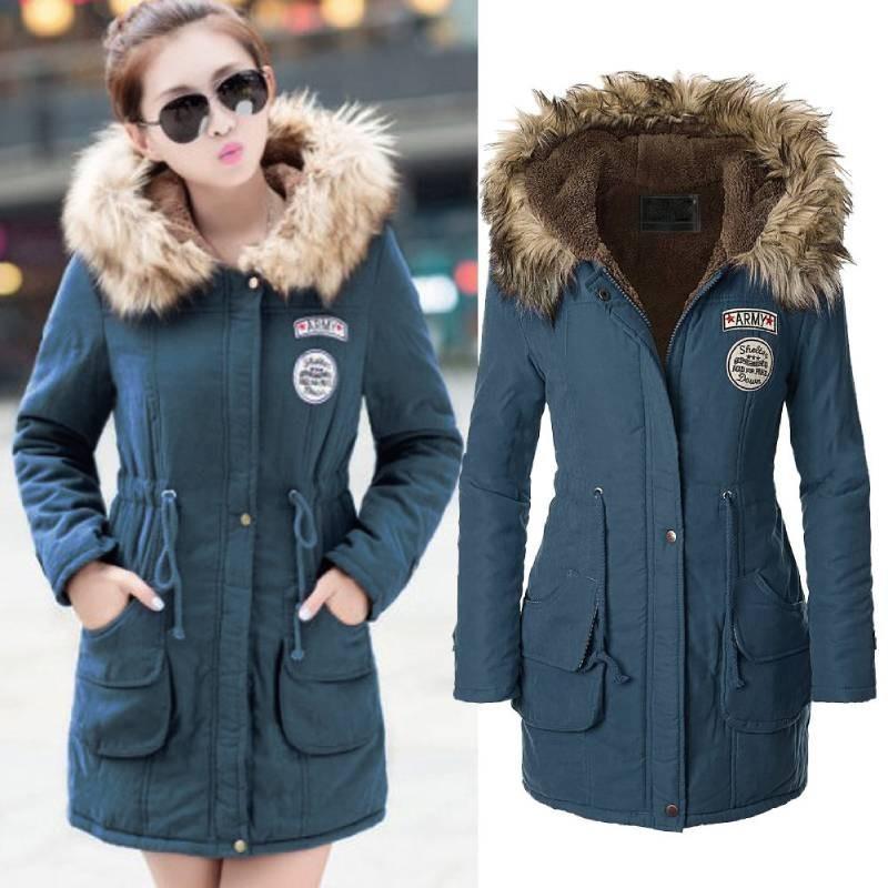 New Women's Warm Cotton Jacket With Fur Collar Hooded Parka For Winter