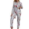 Women's Halloween Pumpkin Pajama Set - Cardigan Lapel, Long Sleeve, Long Pants Homewear