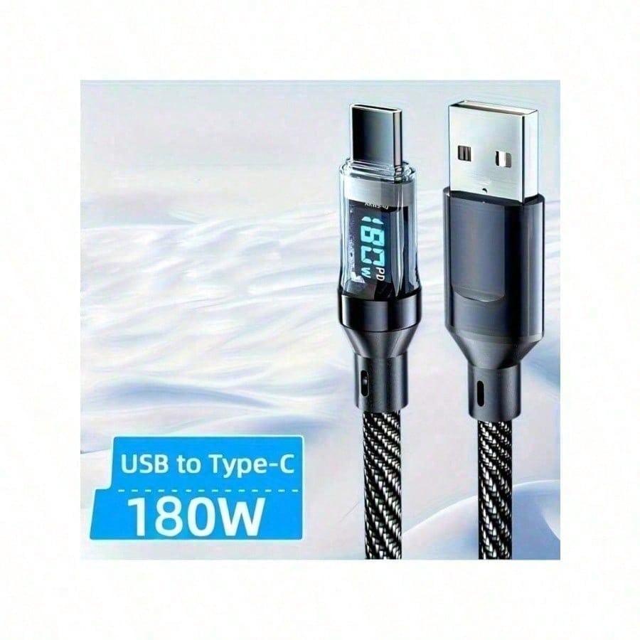 Ультрабыстрый USB A на Type-C кабель 180 Вт со светодиодным цифровым дисплеем, матовая поверхность, синхронизация данных,
