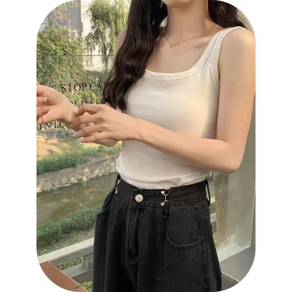 Solid color opaque sling vest, women's summer with chest pad, white inner cover, pure desire to base a beautiful back, sweet top with open back.
