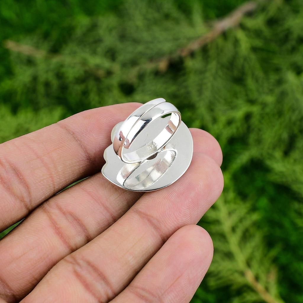 Sterling Silver Natural Rainbow Moonstone Flower Solitaire Wedding Ring Jewelry