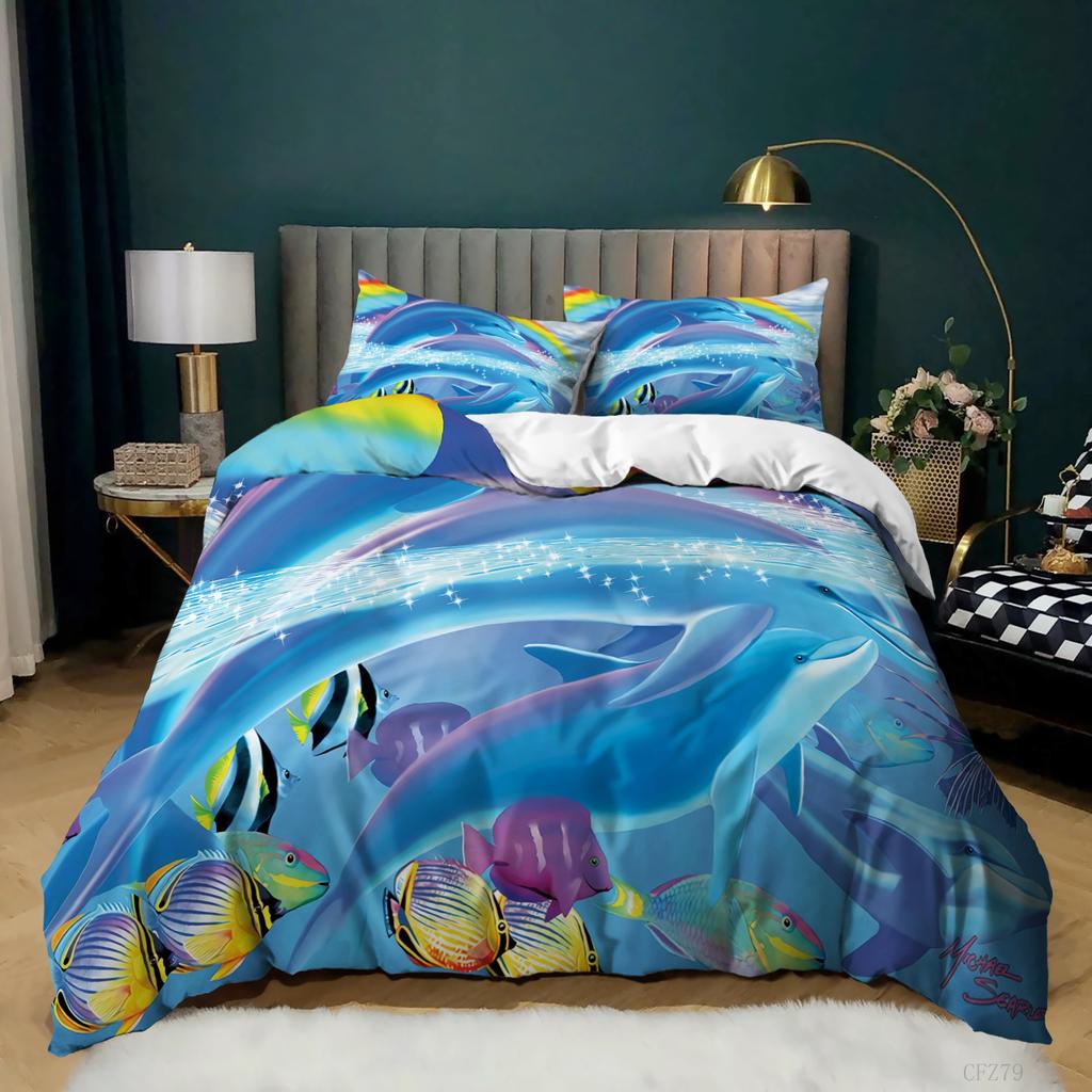 3D Digital Marine Style Quilt Cover Three-piece Set Bedding Pillowcase