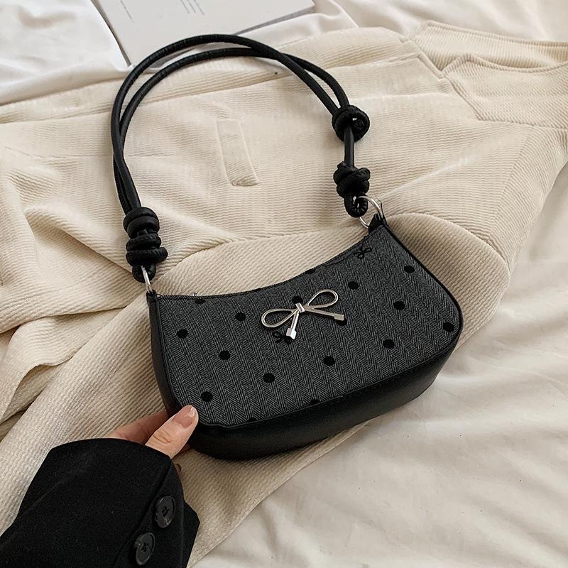 Популярная сумка-мешок с бантом в горошек, модная простая сумка через плечо, французская нишевая универсальная сумка через плечо