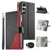For Samsung Galaxy S24 FE Case Zipper Wallet Color Splicing Leather Flip Phone Cover with Straps