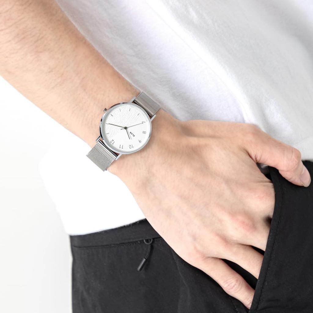 Часы KLON CONNECTION HALFGRAIN LATTER 38 мм с серебристым корпусом и сетчатым ремешком с текстурой дерева -СЕРЕБРИСТАЯ СЕТКА- Часы, Рождественский/Праздничный Ремешок, Отделка,