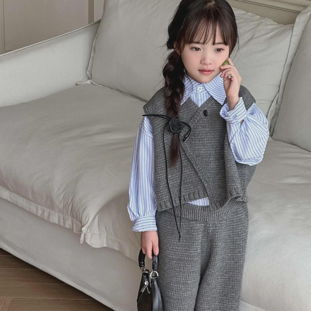 Детский комплект из двух предметов в корейском стиле 2025 г.: Вязаный жилет и брюки на весну и осень