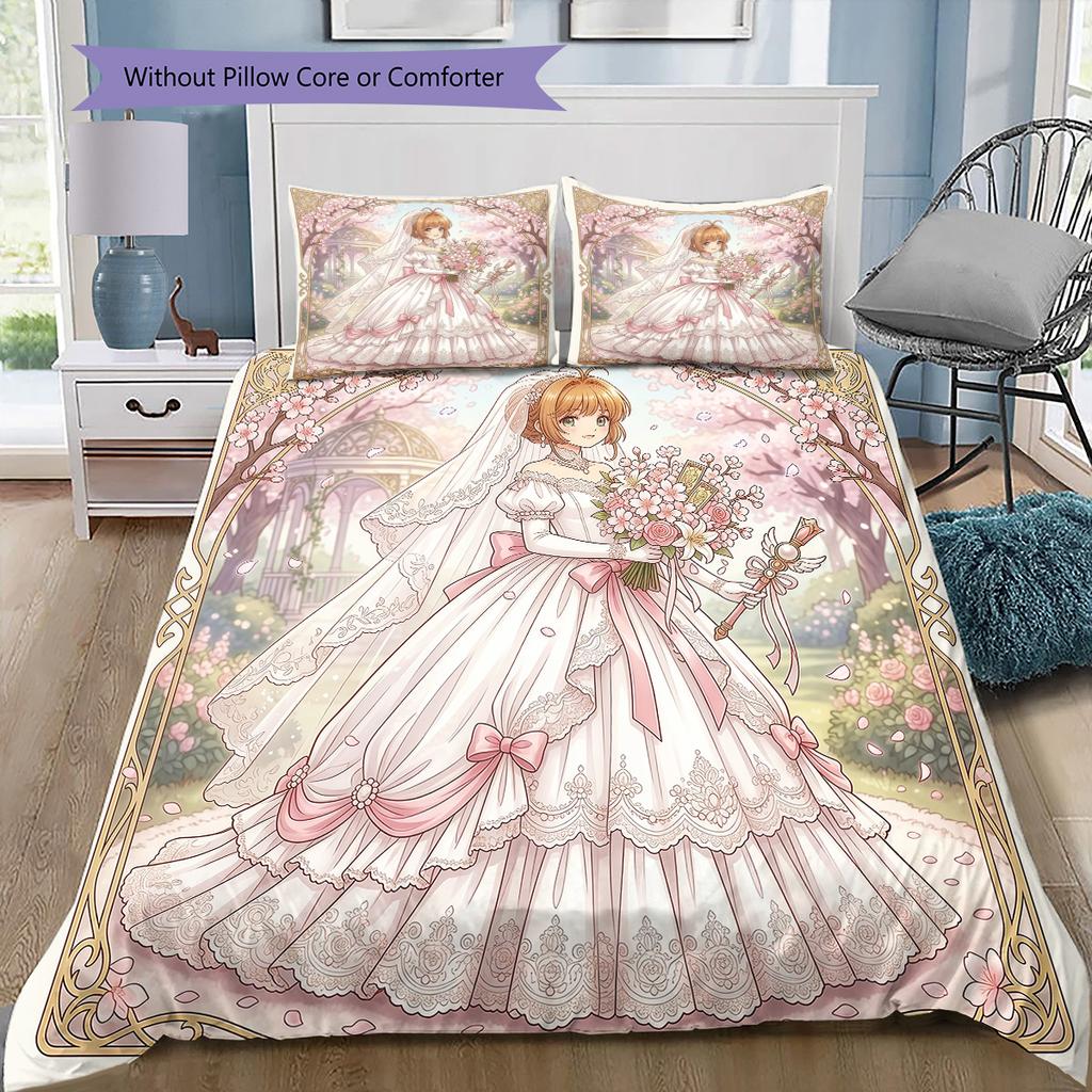 Постельное белье 'Cardcaptor Sakura Sakura Theme Collection', 1 пододеяльник и 2 наволочки, Декор для дома, Идеальный подарок для влюбленных