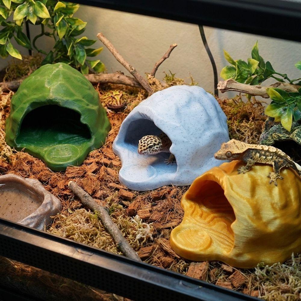 Simulation Rock Reptile Hideout Sturdy PETG Hidden Cave Shelter Lizard Feeder Turtle Tank