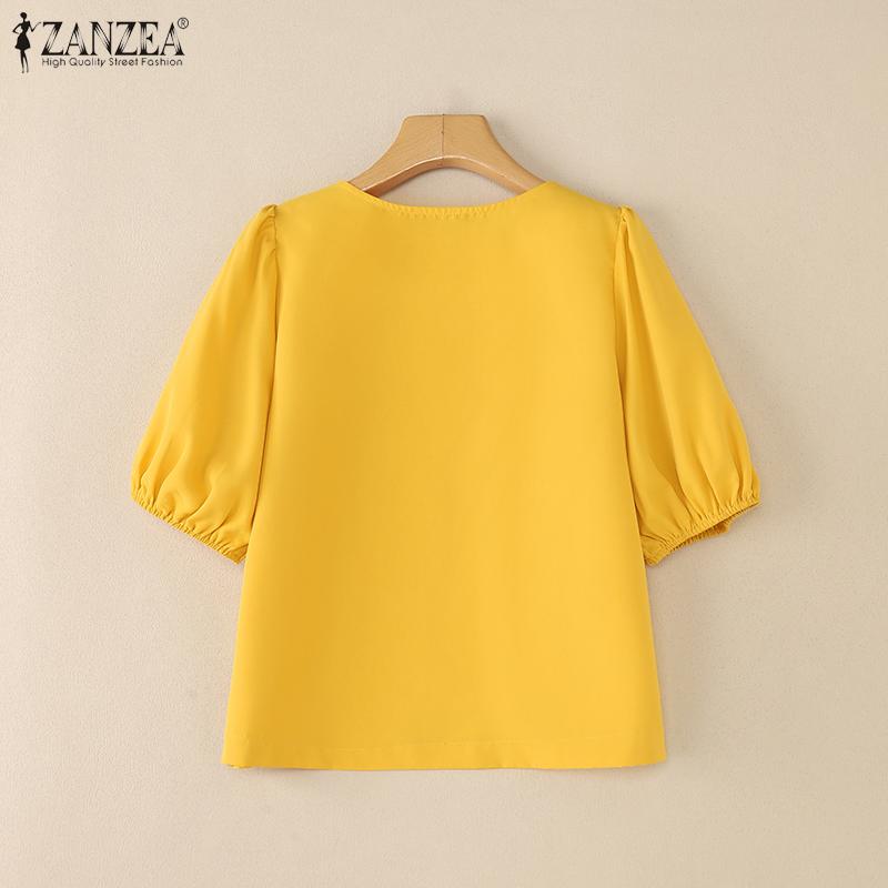 ZANZEA Женская повседневная летняя блузка с коротким рукавом и V-образным вырезом