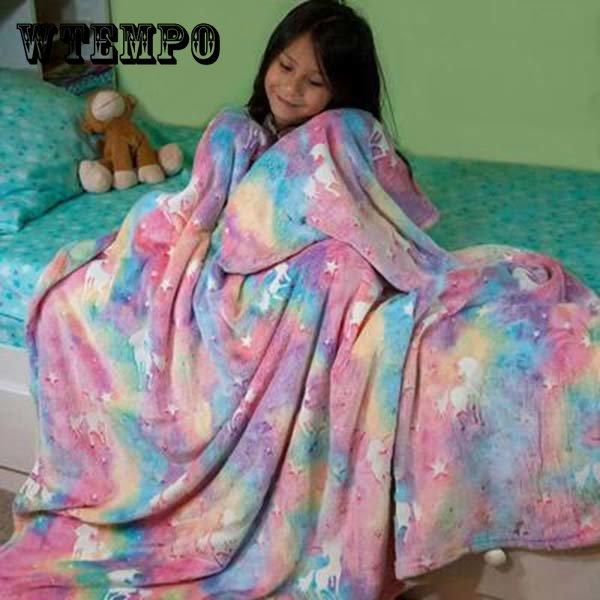 Glow In The Dark Blanket Unicorn Blanket Luminous Warm Flannel Blankets Bedroom Magic Blankets Super Cozy Plush Siesta Leisure Coverings