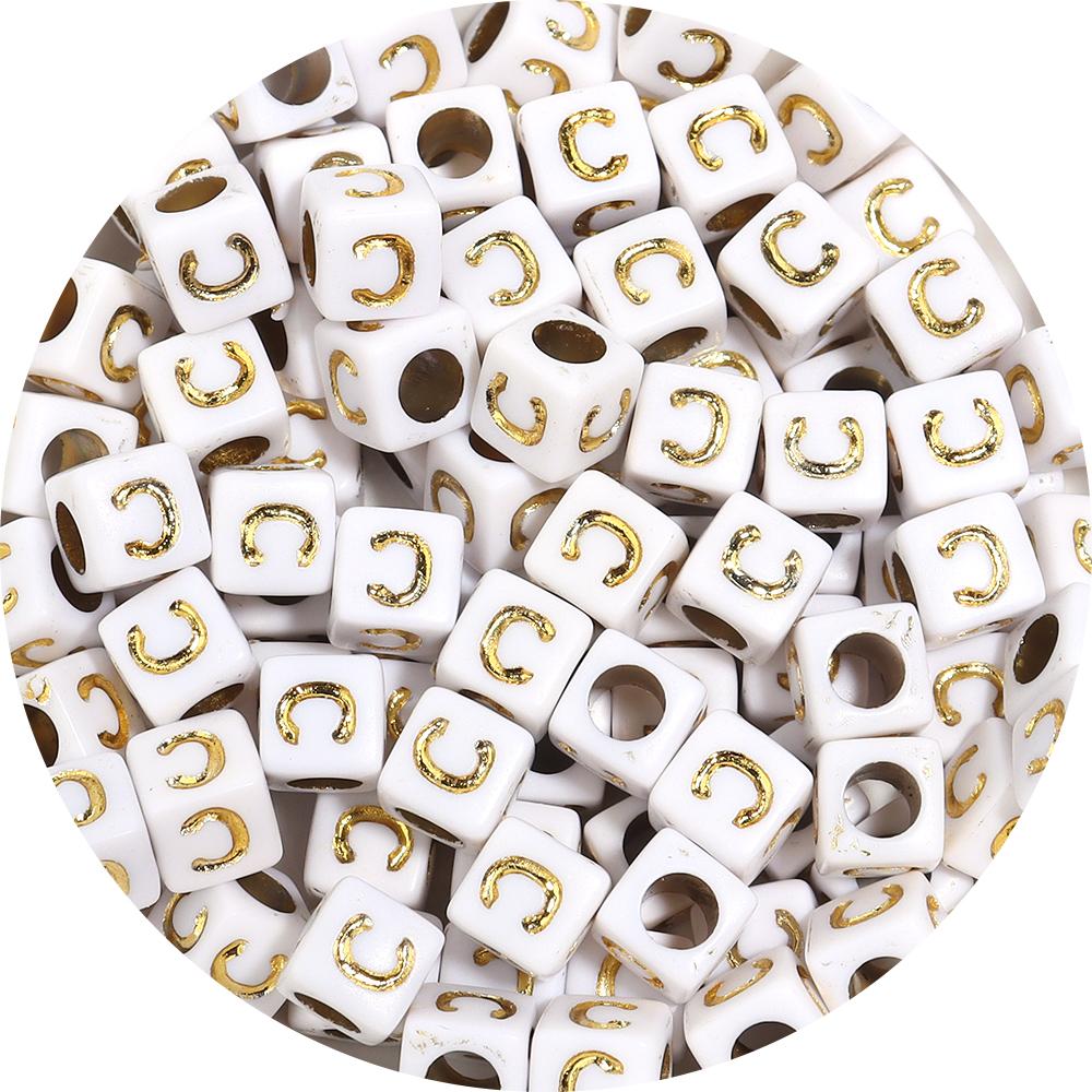 100pcs/lot 4.5 6mm Gold Letter Acrylic Square Beads Large Hole Loose Alphabet Beads For DIY Craft Bracelet Earrings Accessories