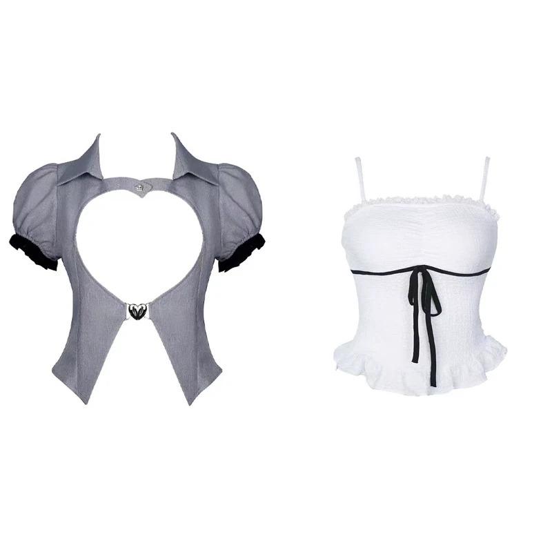 Japanese Style Kawaii 3 Piece Skirt Sets Women Sweet Tops + Casual Slim Vest + Cute Lace Mini Skirt 2000s Fashion Suit Hot Girls